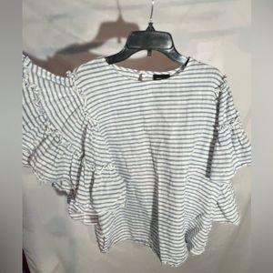 Who what wear small ruffle blue and white shirt